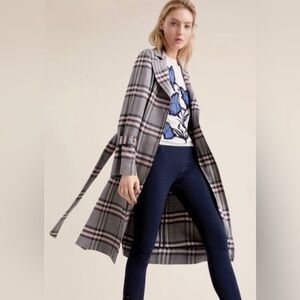 LEWIT Multi-Plaid Belted Lightweight Trench Coat Jacket Navy Night Sz S NWT!